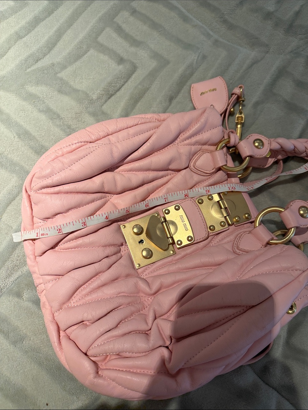 Miu Miu Pink Quilted Satchel with Gold Hardware and Braided Handles - Picture 7 of 8